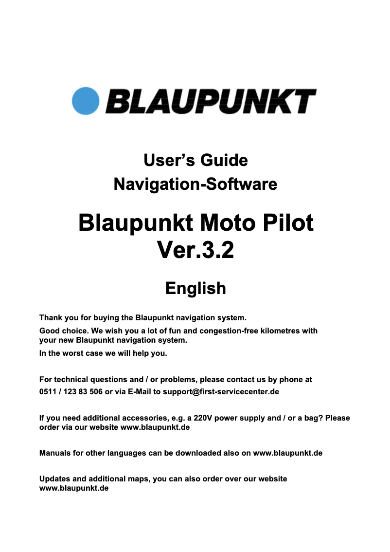 Page n°1 - Manuel utilisateur Blaupunkt Moto Pilot Ver.3.2