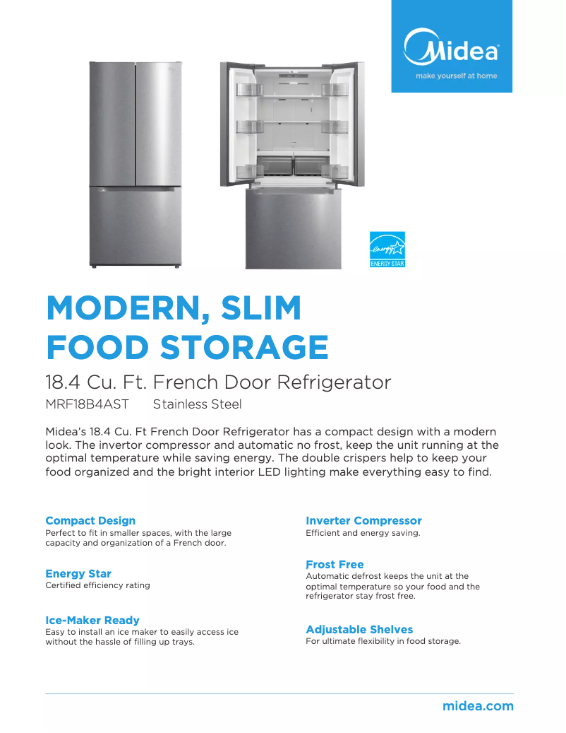 Page 1 de la notice Fiche technique Midea MRF18B4AST