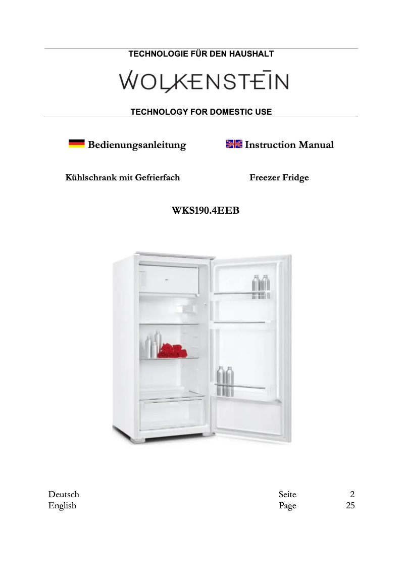 Page 1 de la notice Manuel utilisateur Wolkenstein WKS190.4EEB