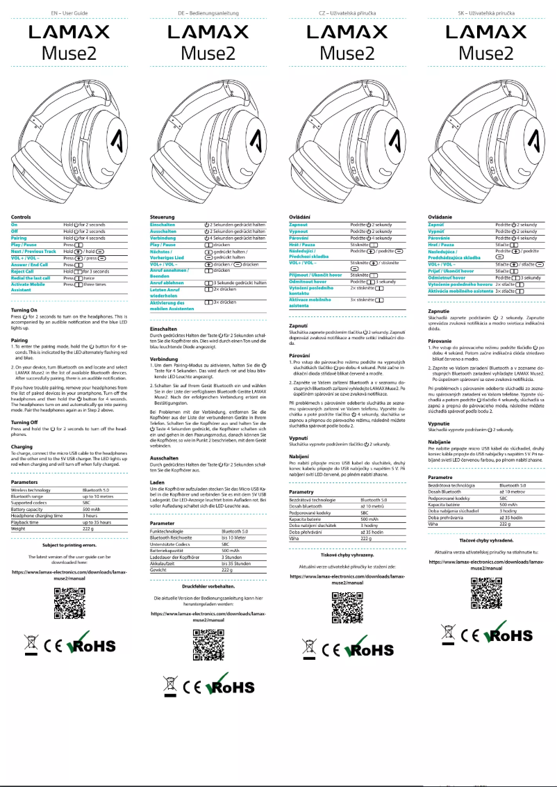 Page 1 de la notice Manuel utilisateur Lamax Muse2