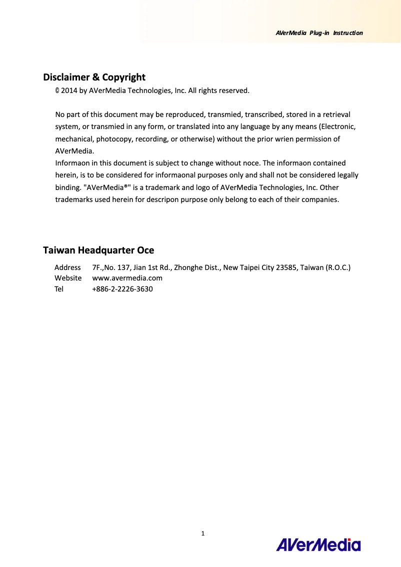 Page n°1 - Manuel utilisateur AVerMedia C129