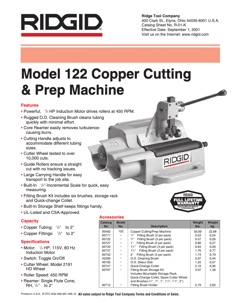 Page n°1 - Catalogue Ridgid 122