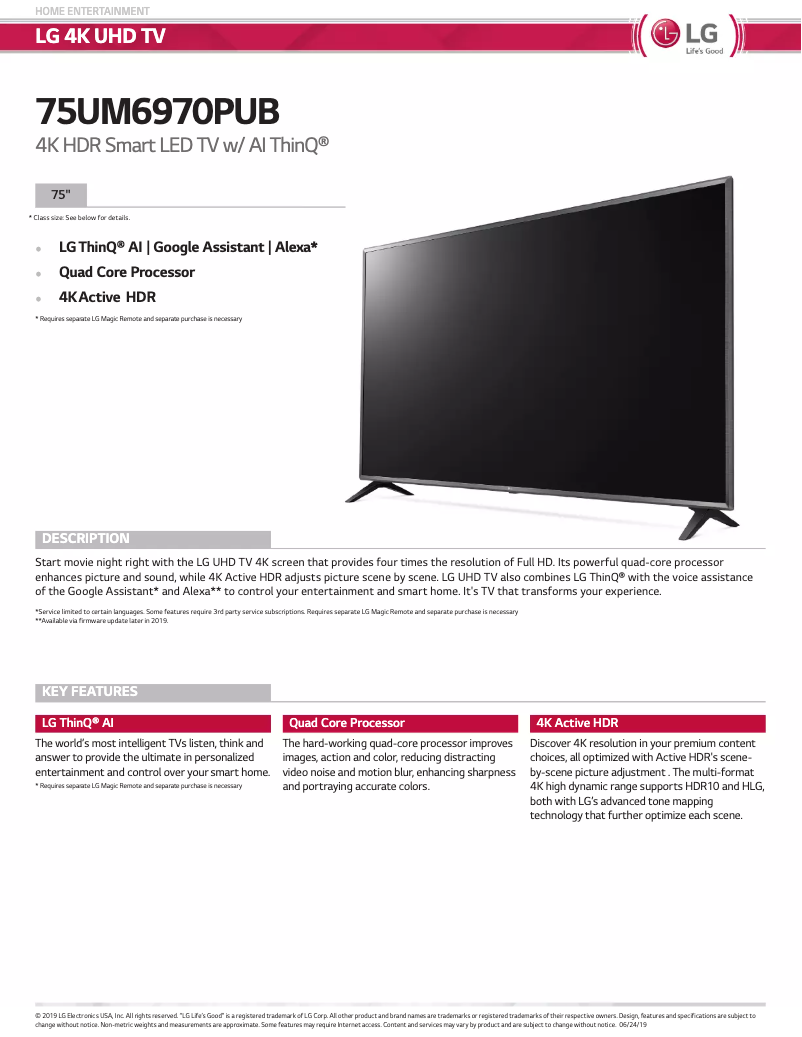 Page 1 de la notice Manuel utilisateur LG UM6970PUB