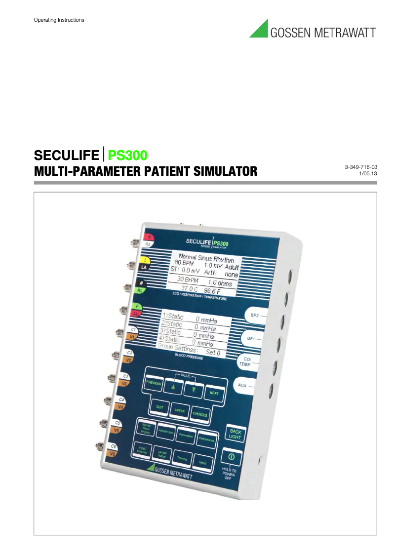 Image de la première page du manuel de l'appareil SECULIFE PS300