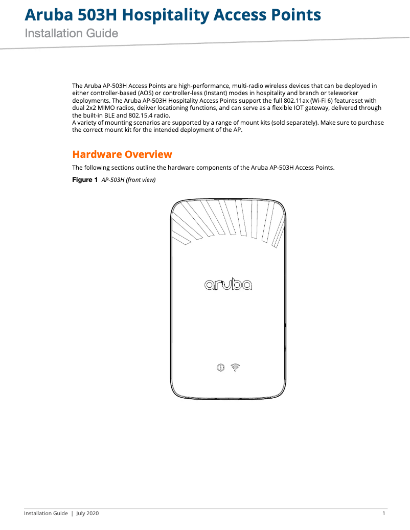 Page n°1 - Manuel utilisateur Aruba AP-503H
