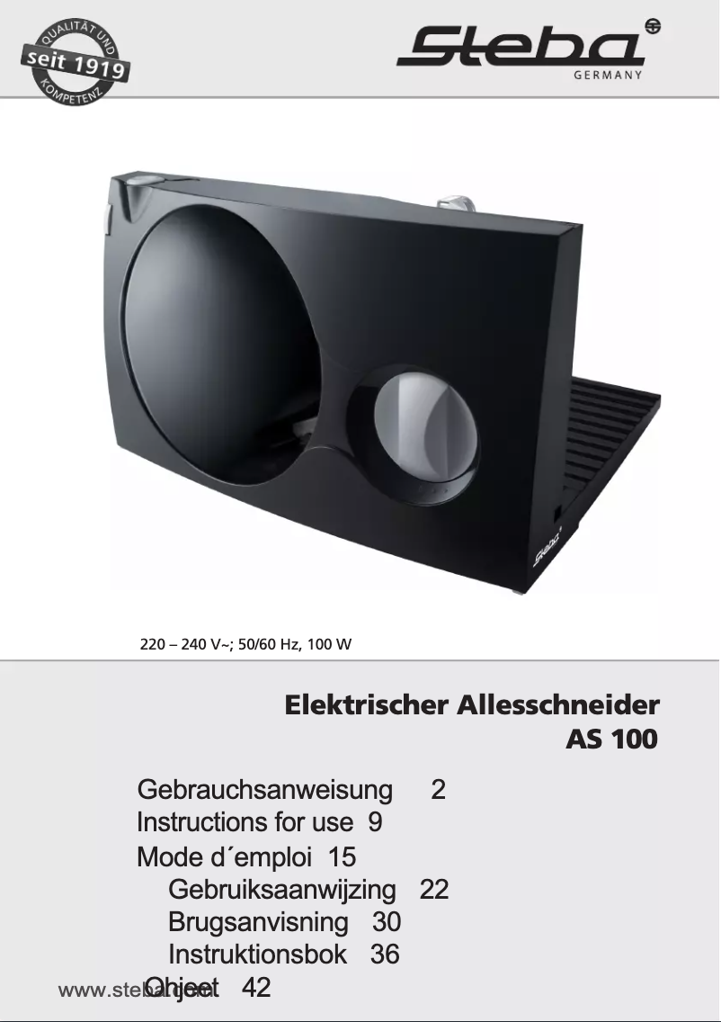 Page 1 de la notice Manuel utilisateur Steba AS 100