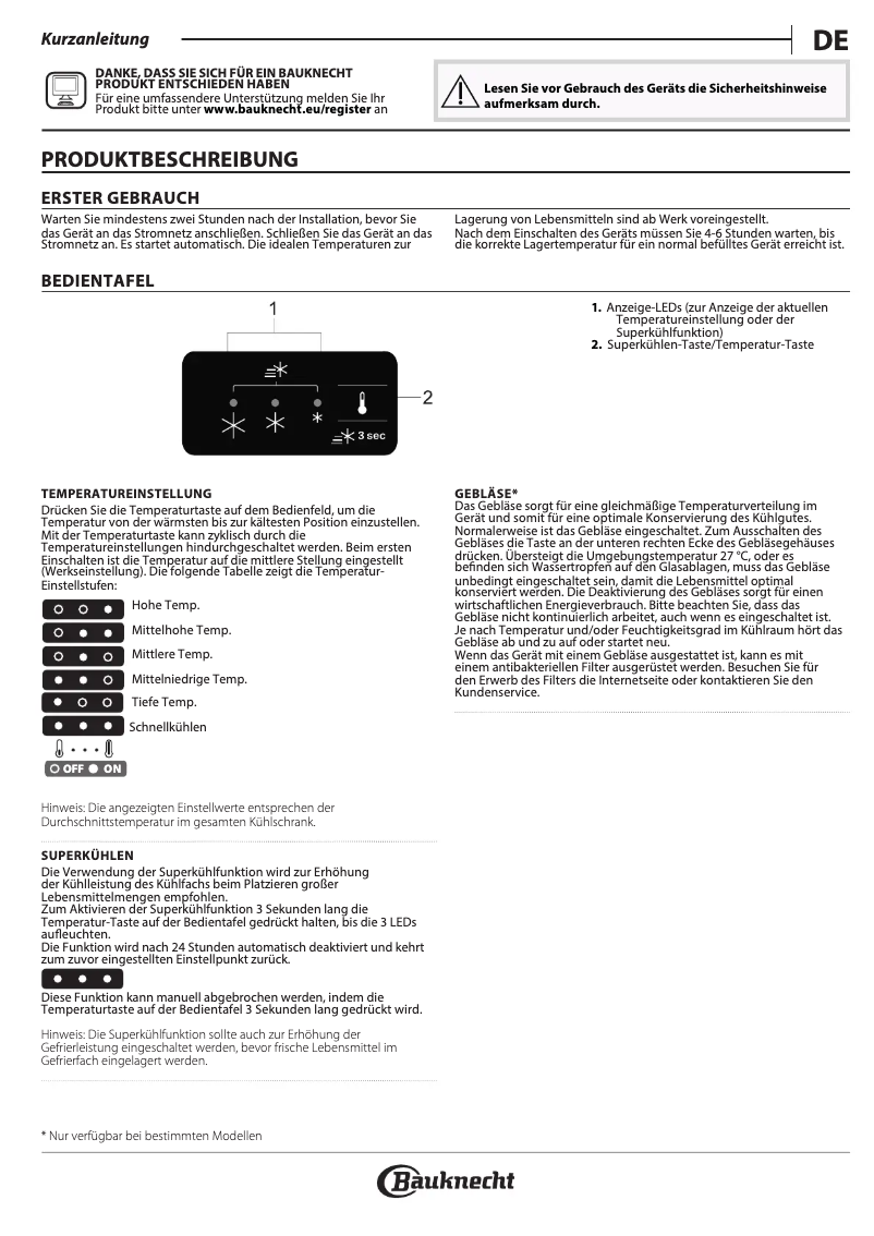 Page 1 de la notice Manuel utilisateur Bauknecht KGLF 182 IN 2