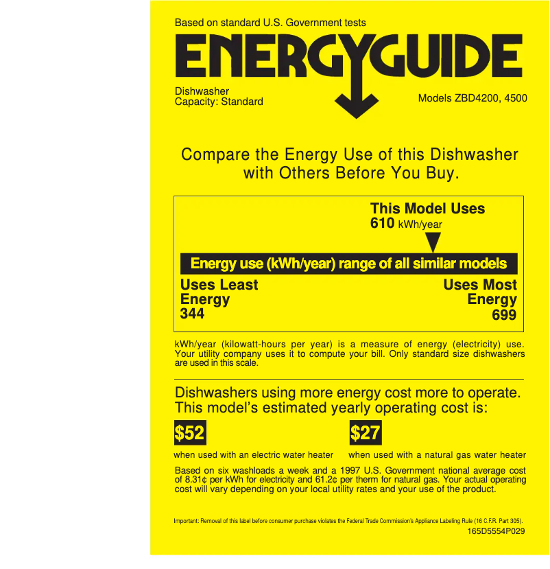 Page 1 de la notice Label énergétique GE ZBD4500DSS