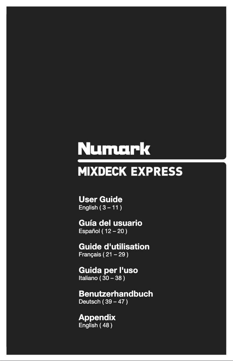 Page 1 de la notice Manuel utilisateur Numark Mixdeck Express