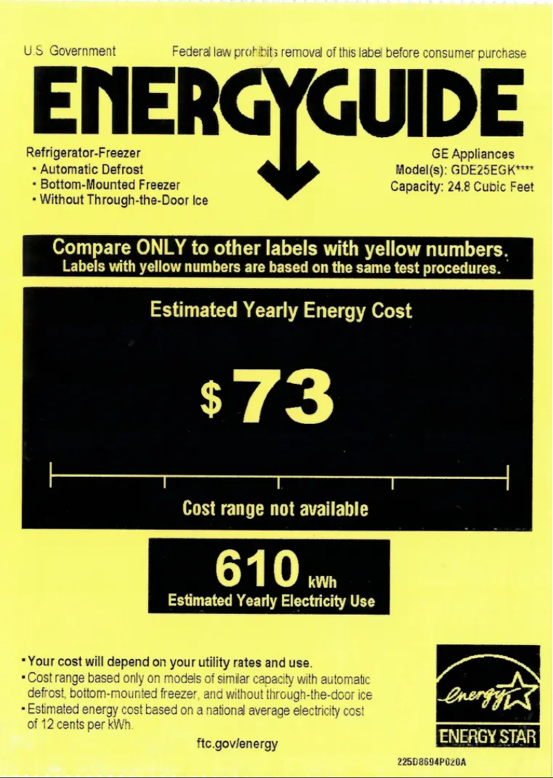 Page n°1 - Label énergétique GE GDE25EGKBB
