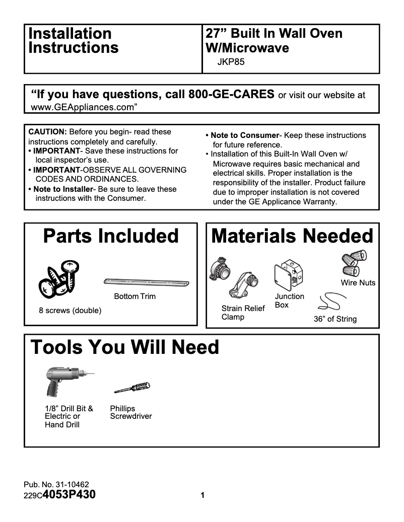 Imagen de la primera página del manual del dispositivo JKP85BABB