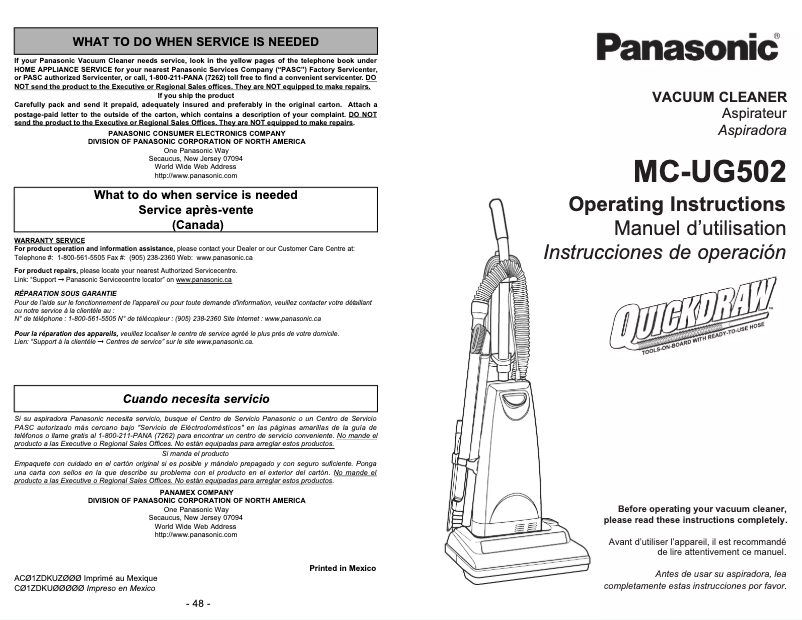 Page 1 de la notice Manuel utilisateur Panasonic MC-UG502
