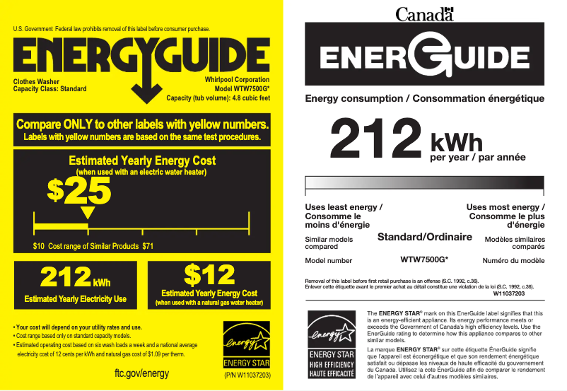Page n°1 - Label énergétique Whirlpool WTW7500G