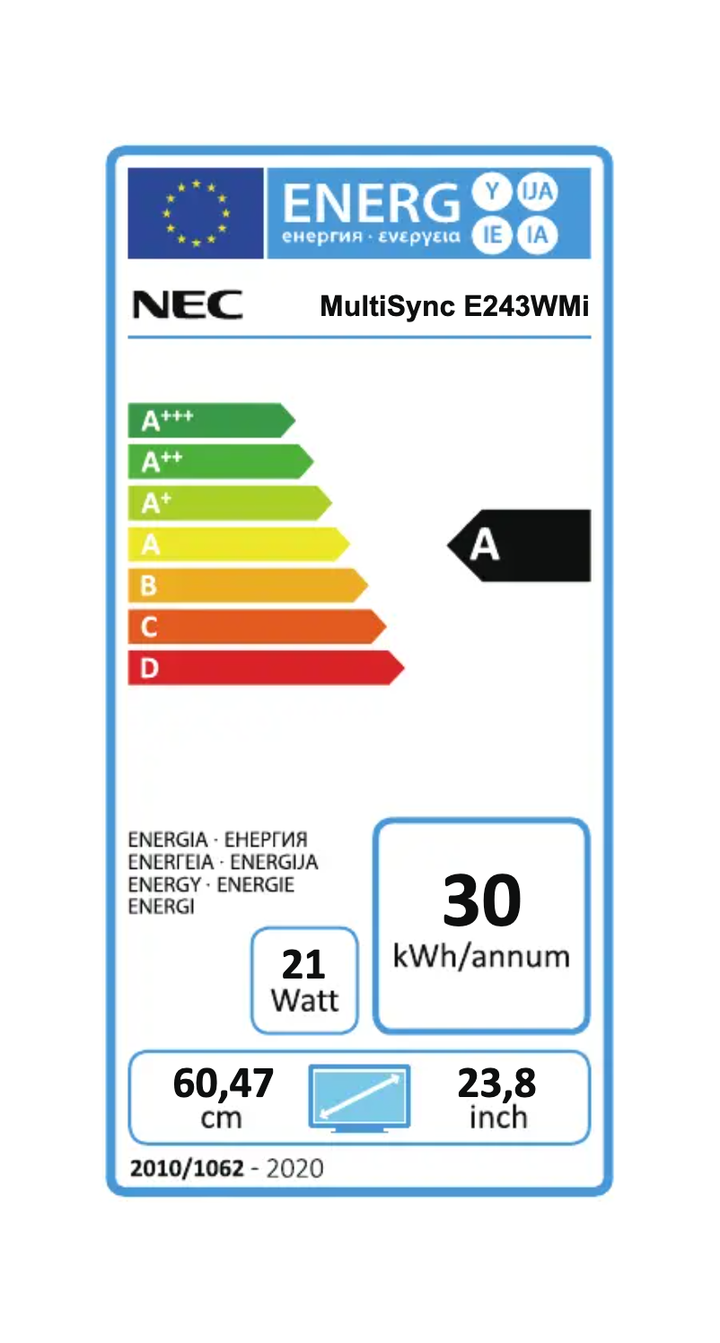 Página 1 del manual Etiqueta energética NEC MultiSync E243WMi