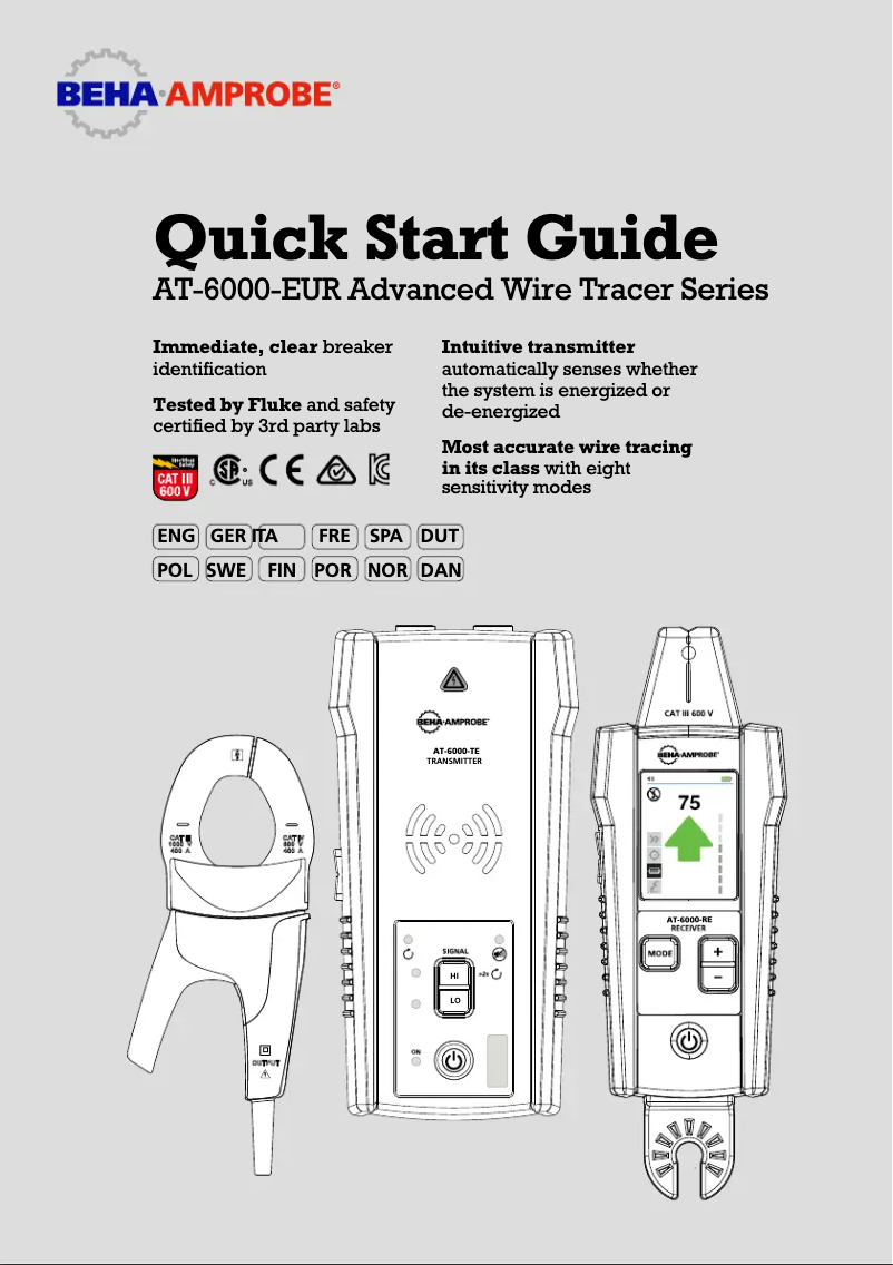 Page 1 de la notice Guide de démarrage rapide Beha-Amprobe AT-6020-EUR