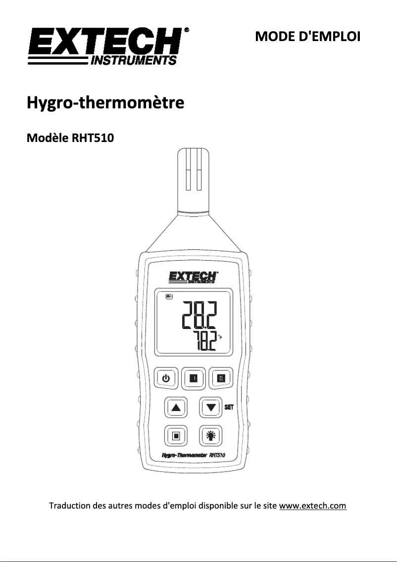 Page 1 de la notice Manuel utilisateur Extech RHT510