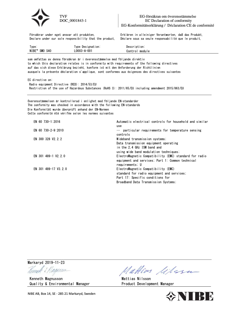 Page 1 de la notice Manuel utilisateur Nibe SMO S40