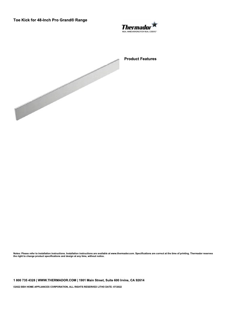 Page 1 de la notice Fiche technique Thermador PA48WTKG