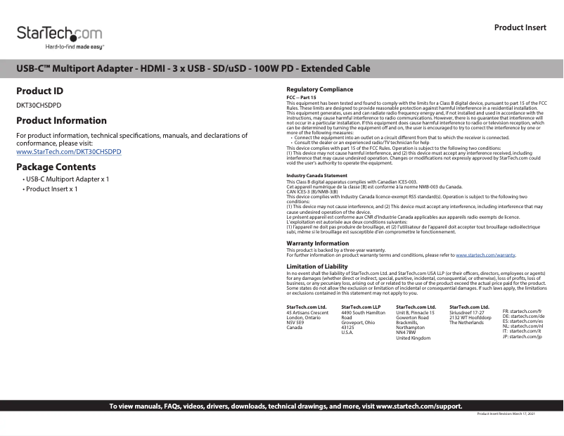 Page n°1 - Manuel utilisateur StarTech.com DKT30CHSDPD