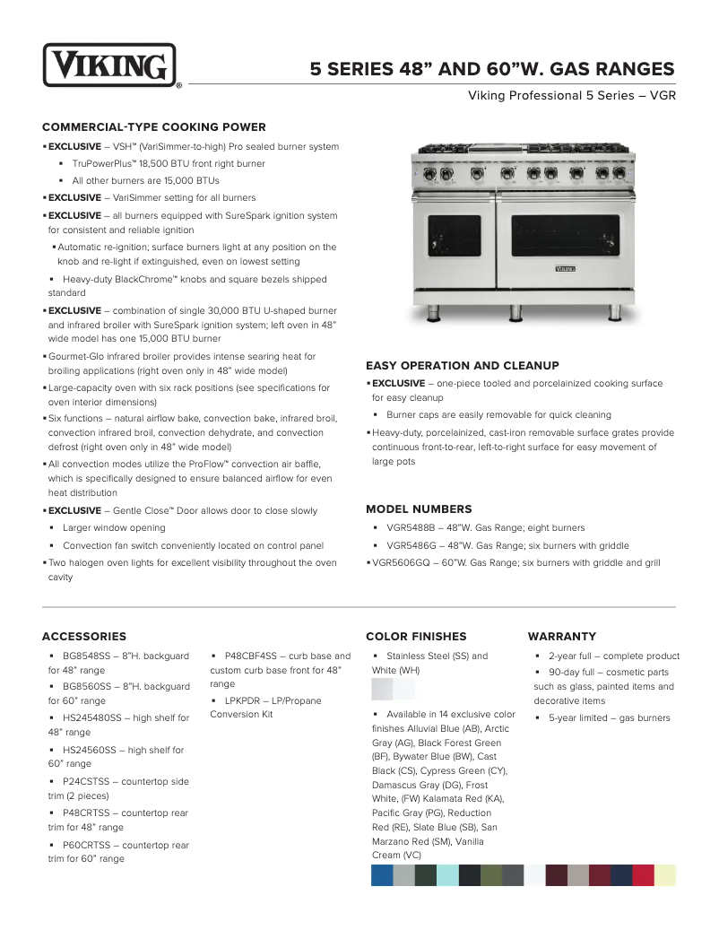Page 1 de la notice Fiche technique Viking VGR5486GCS