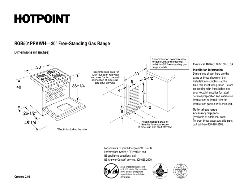 Page n°1 - Fiche technique Hotpoint RGB501PPAWH
