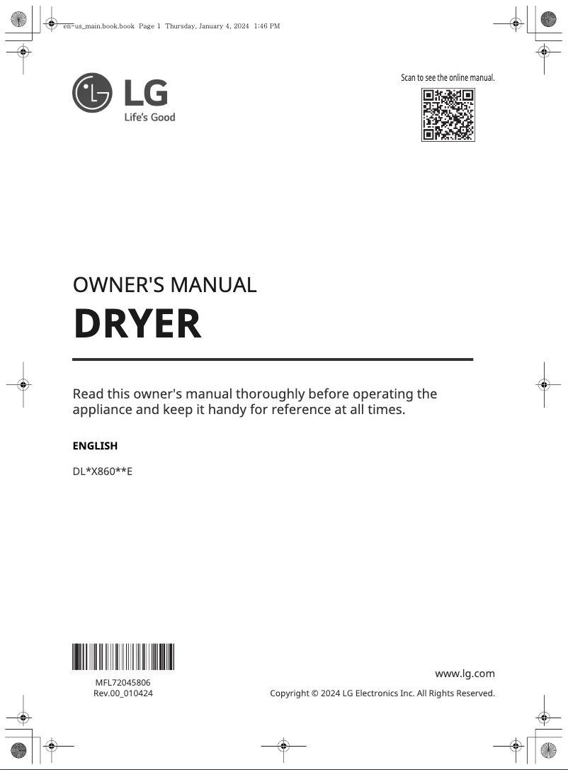 Page n°1 - Manuel utilisateur LG DLGX8601BE