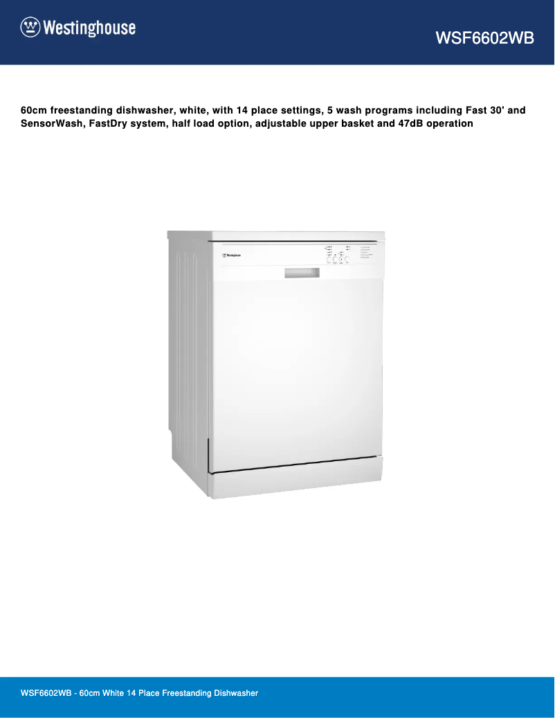 Page n°1 - Fiche technique Westinghouse WSF6602WB