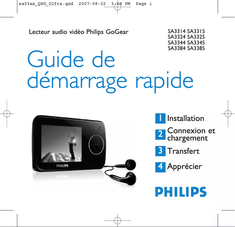 Page 1 of the manual Quick Start Guide Philips GoGear SA3345