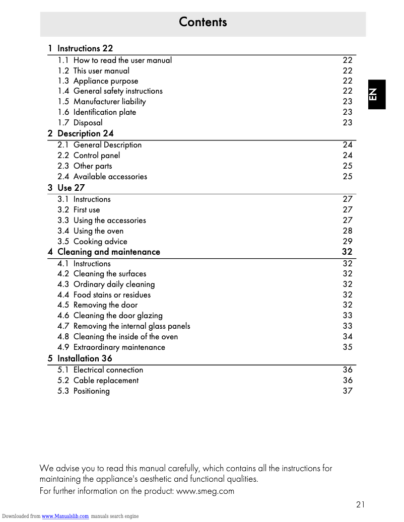 Página 1 del manual Manual de usuario Smeg SFP140E