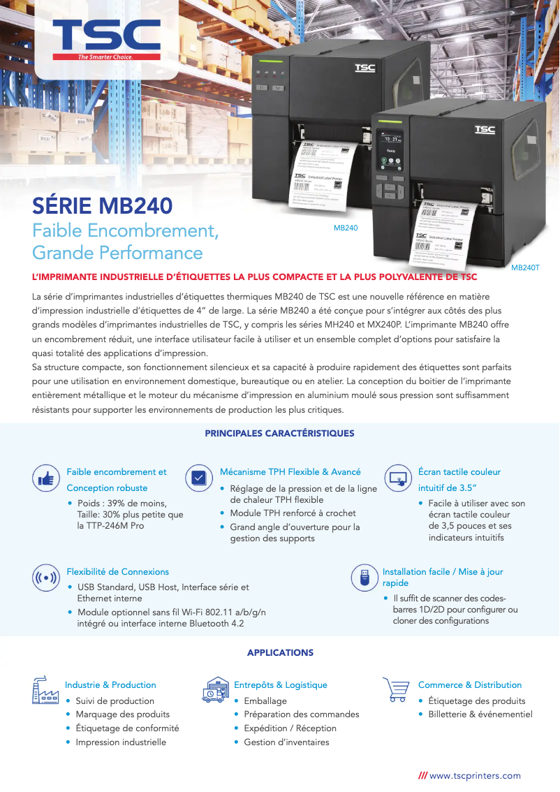 Page 1 de la notice Fiche technique TSC MB241