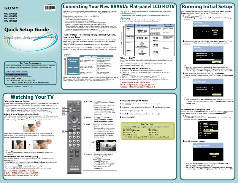 Page n°1 - Guide d'installation Sony Bravia KDL-37M4000