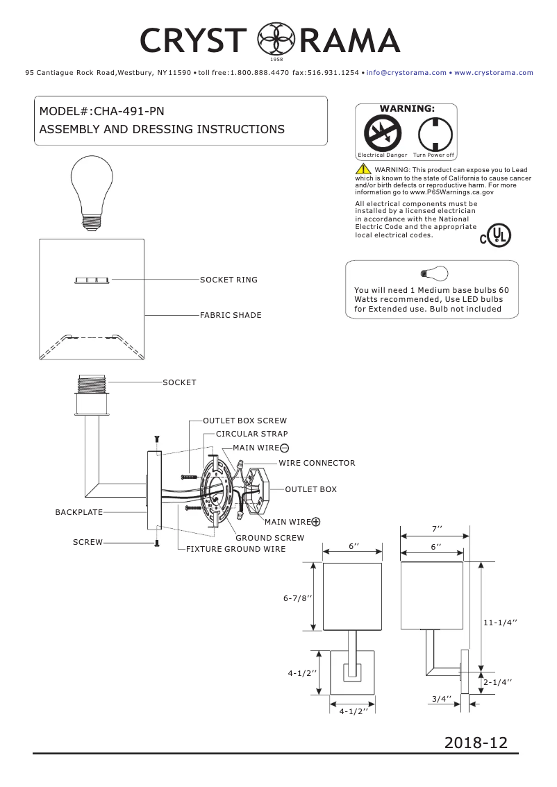 Page n°1 - Manuel utilisateur Crystorama Chatham CHA-491-PN