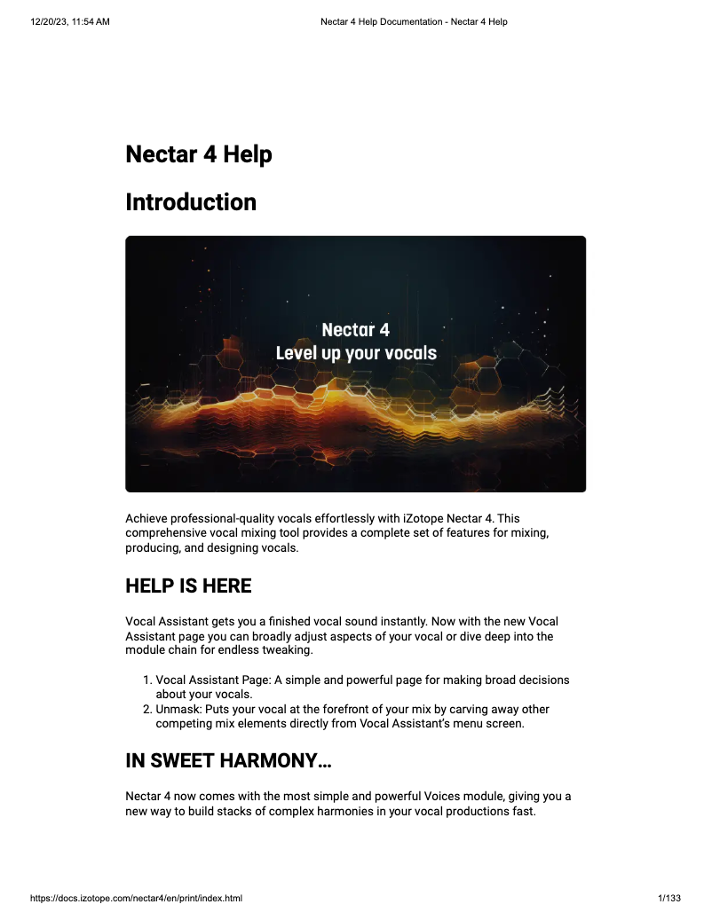 Page 1 de la notice Manuel utilisateur iZotope Nectar 4