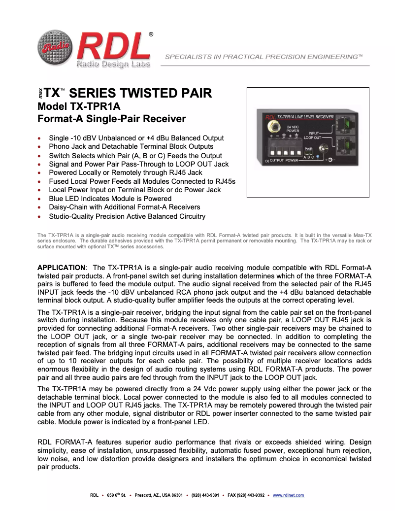 Page 1 de la notice Manuel utilisateur RDL TX-TPR1A