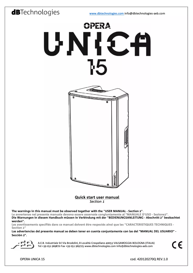 Page 1 de la notice Manuel utilisateur DB Technologies Opera Unica 15