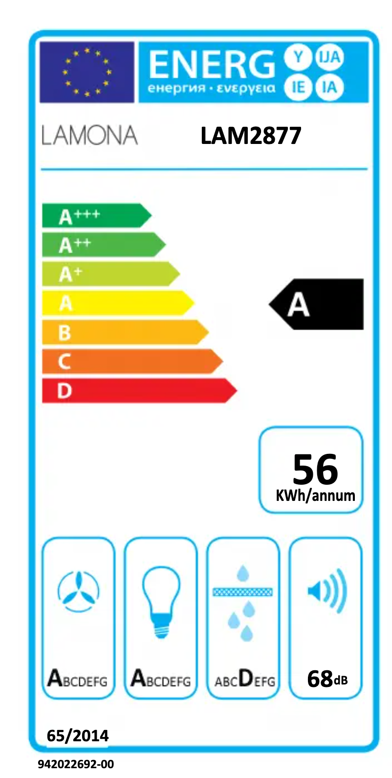 Page 1 de la notice Label énergétique Lamona LAM2877