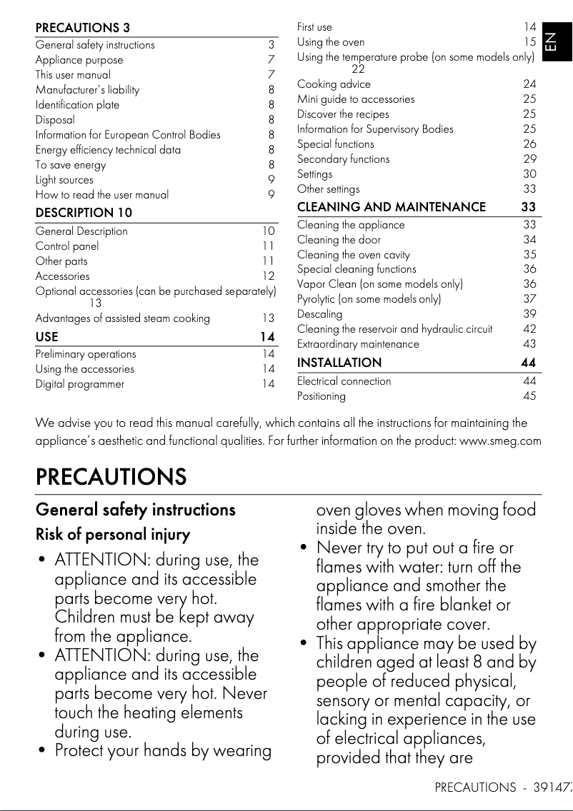 Page 1 de la notice Manuel utilisateur Smeg SOPA6302S2PN