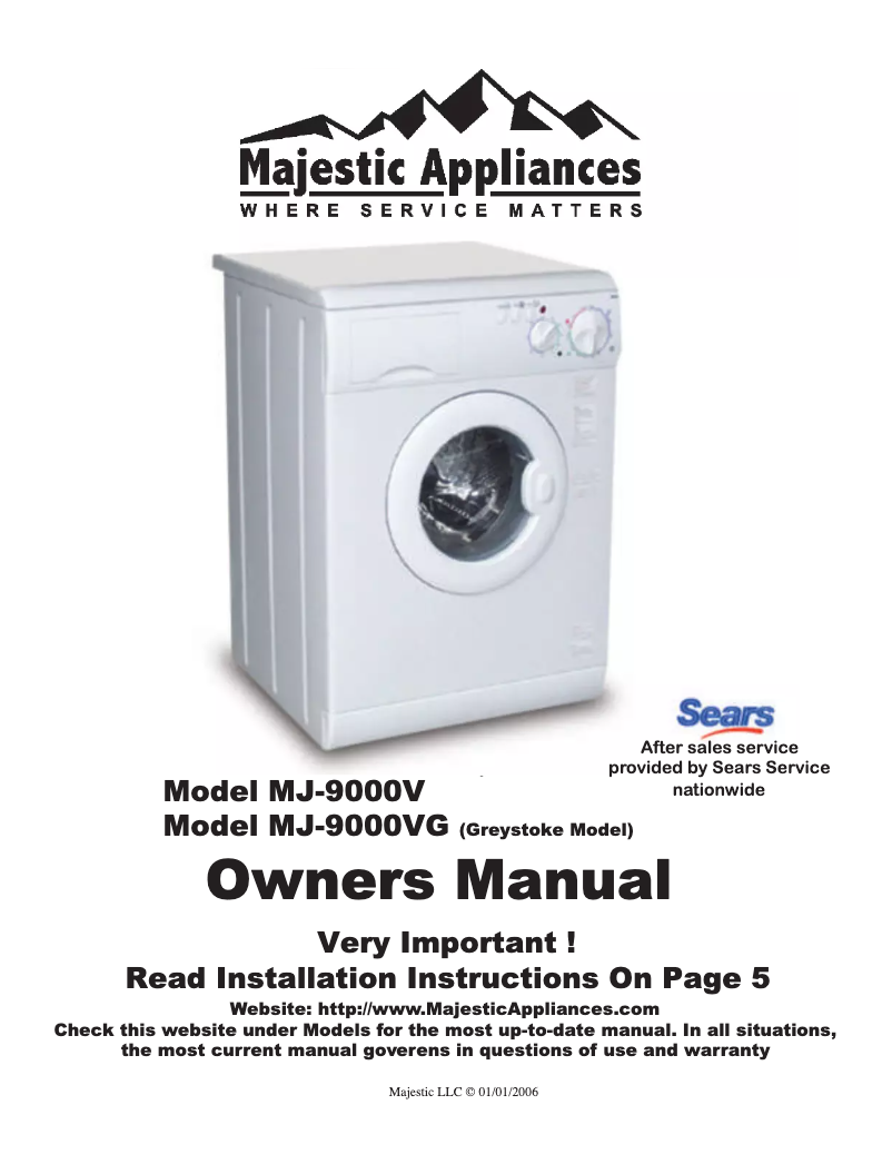 Page n°1 - Manuel utilisateur Majestic Appliances MJ-9000V