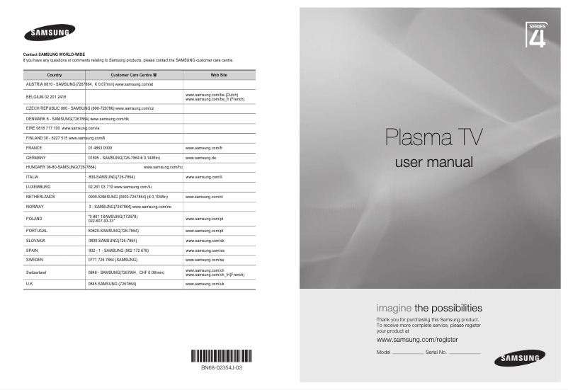 Page 1 de la notice Manuel utilisateur Samsung PS42B451B2W