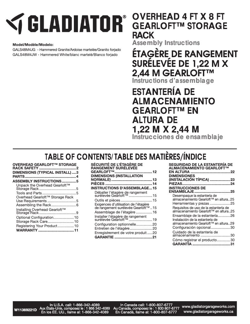 Page n°1 - Instructions / montage Gladiator GALS48M4JG