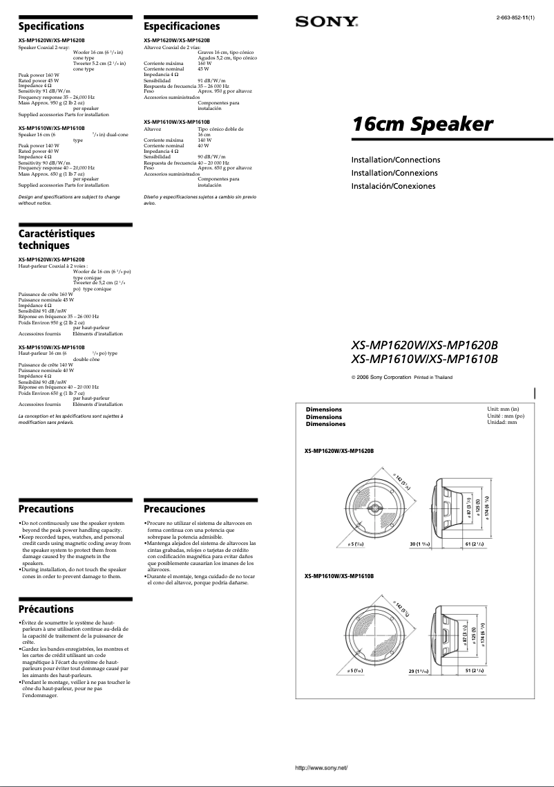Page n°1 - Manuel utilisateur Sony XS-MP1610W