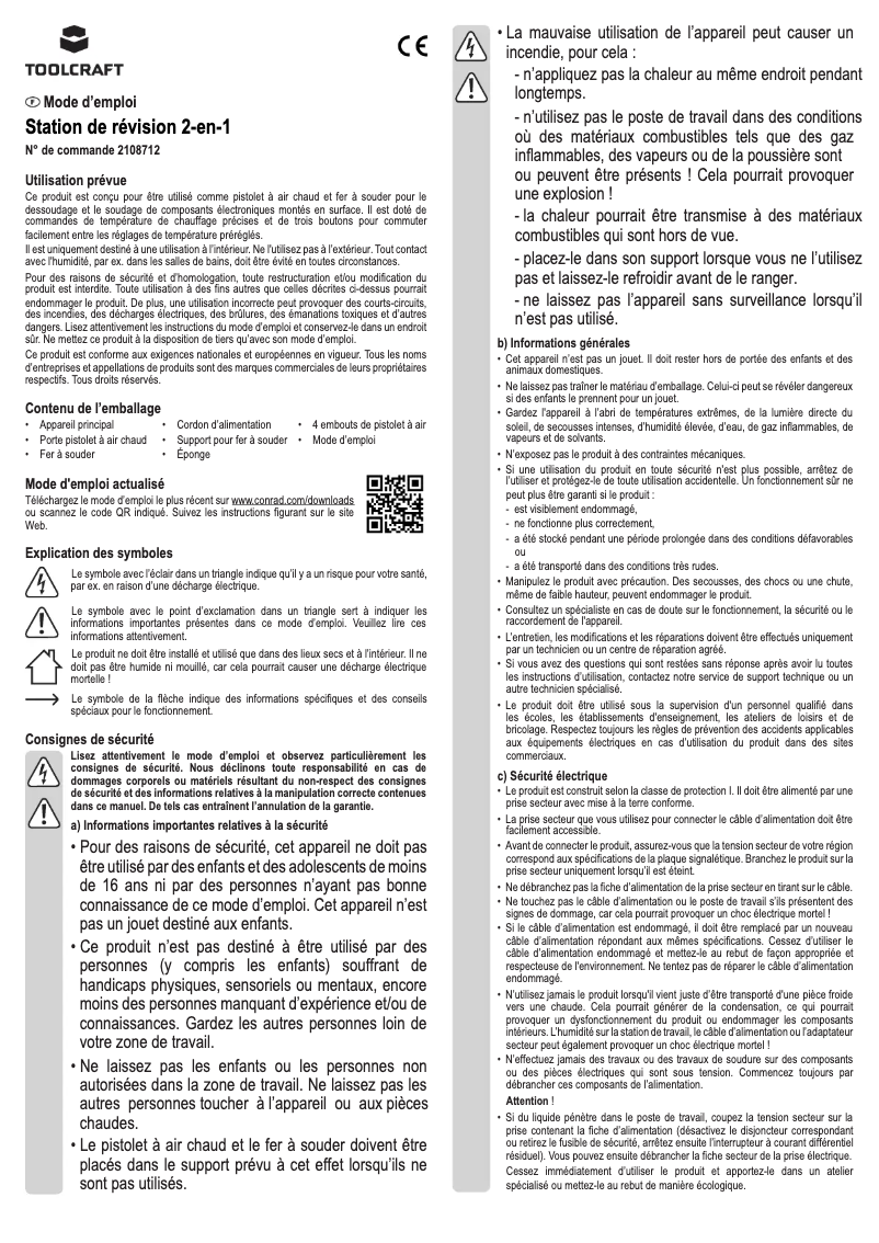 Page 1 de la notice Manuel utilisateur Toolcraft TR-700