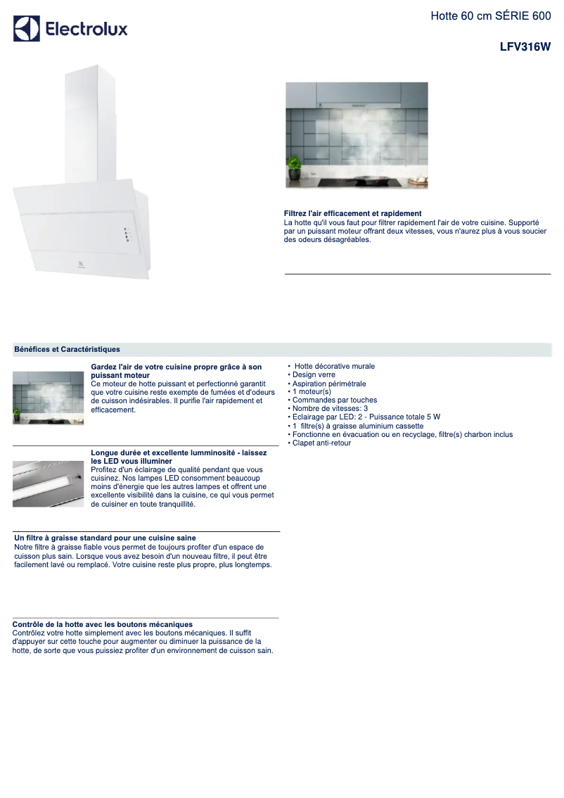 Page n°1 - Fiche technique Electrolux LFV316W