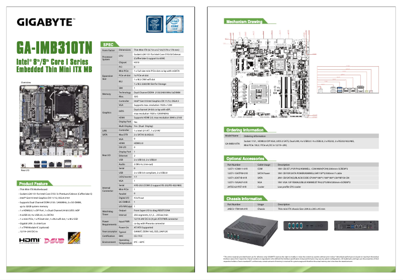 Page 1 de la notice Fiche technique Gigabyte GA-IMB310TN