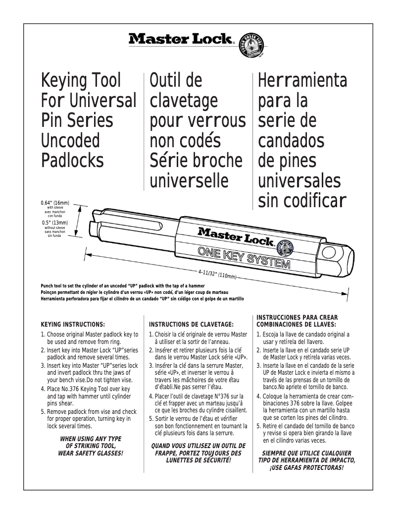 Page n°1 - Manuel utilisateur Master Lock 376