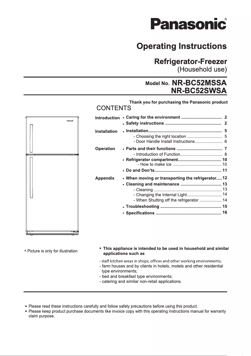 Page 1 de la notice Manuel utilisateur Panasonic NR-BC52MS