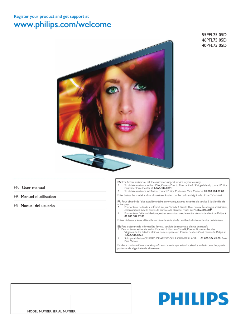 Page 1 de la notice Manuel utilisateur Philips 55PFL7505D