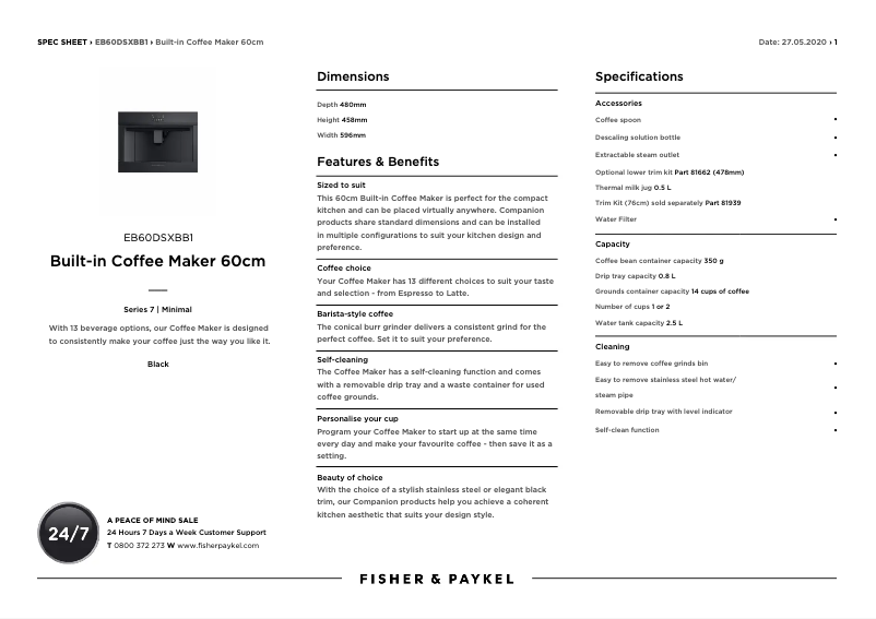 Page 1 de la notice Fiche technique Fisher & Paykel EB60DSXBB1