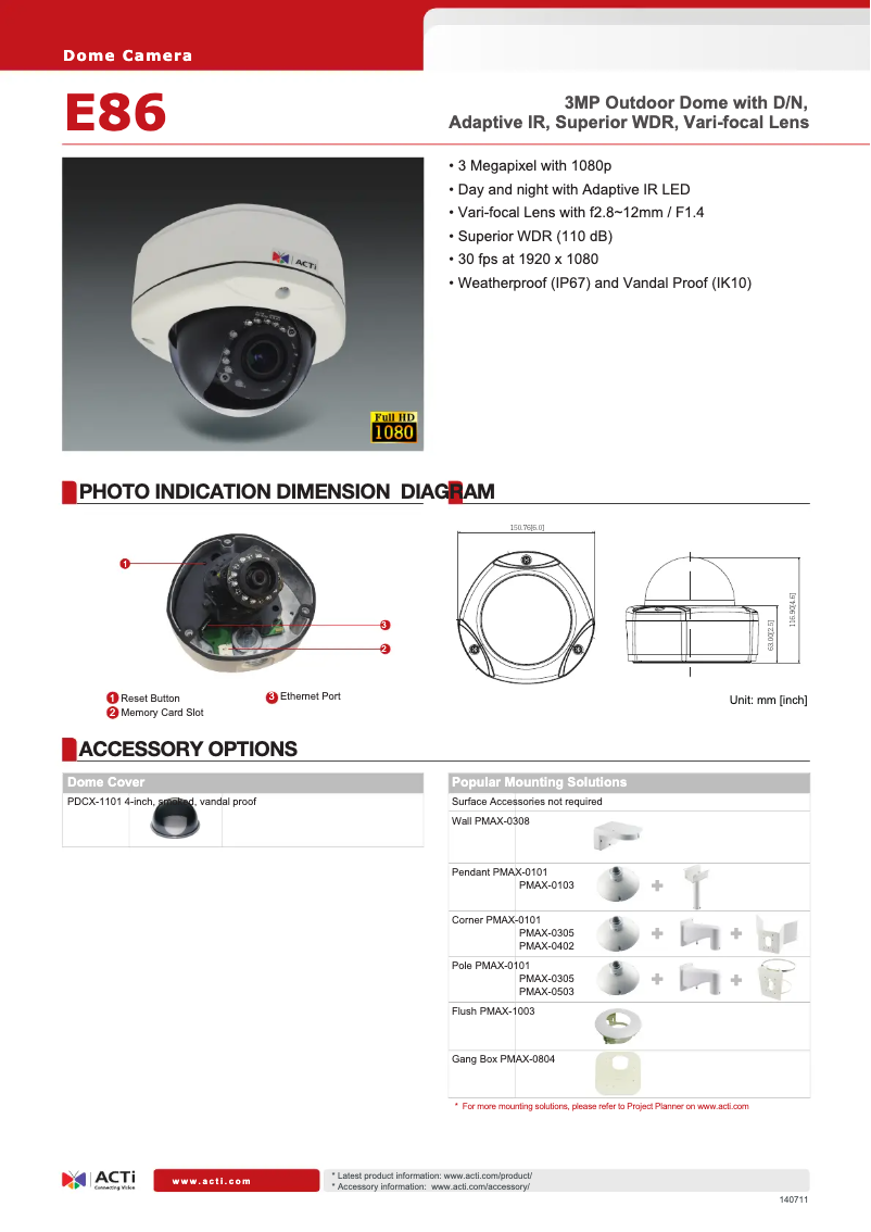 Page n°1 - Fiche technique ACTi E86