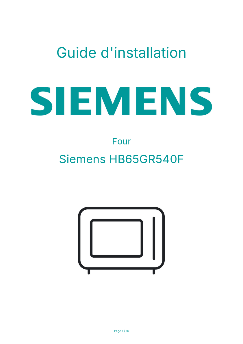 Page n°1 - Guide d'installation Siemens HB65GR540F